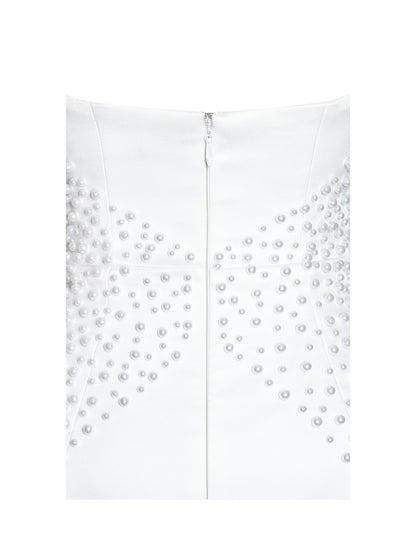 Tais Pearl Beaded Cocoon Shape Sleeveless Mini Dress