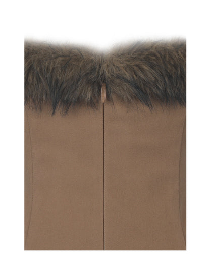 Rayanne Chestnut Strapless Fur-Trimmed Sweetheart Midi Dress