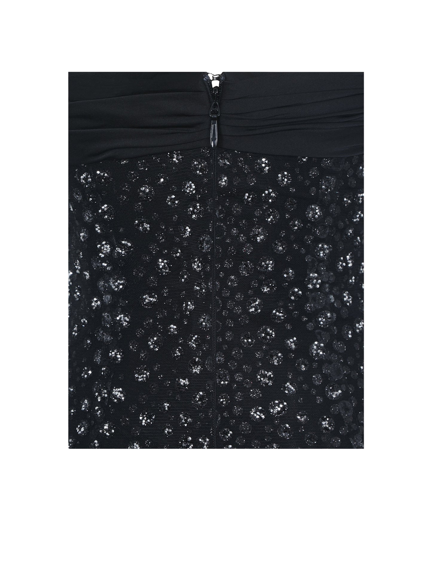Preslie Black Satin & Crystal Mesh Sheath Maxi Dress