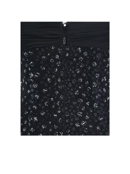 Preslie Black Satin & Crystal Mesh Sheath Maxi Dress
