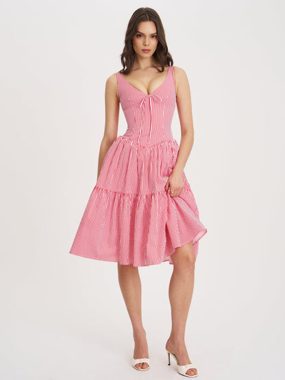 Oceana Red Candy Stripe Drop Waist Midi Dress