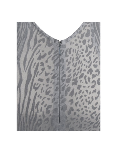 Waylynn Gray Animal Print Burnout Velvet Detail Mesh Backless Maxi Dress