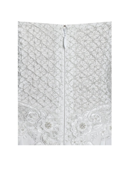 Fabiola Lace Trim Silver Net Top Mini Flare Chiffon Dress