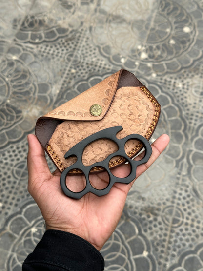 Handmade Brass Knuckle – Solid Brass Self Defense Tool with Leather Case