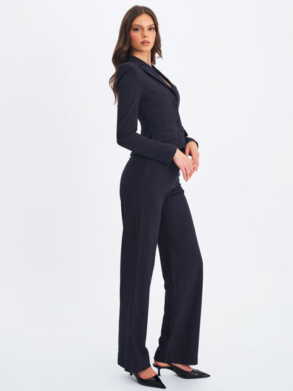 Quinnie Navy Striped High-Waisted Straight Leg Pants