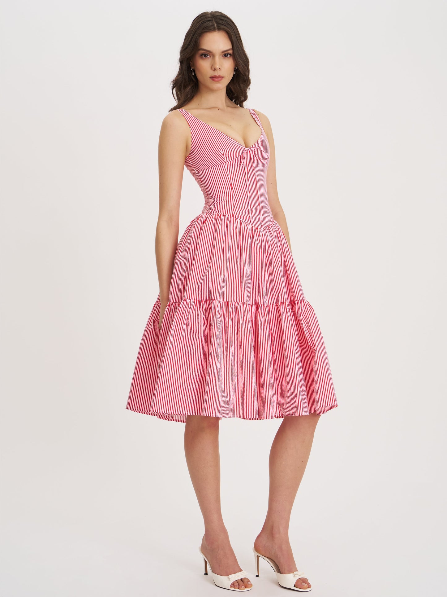 Oceana Red Candy Stripe Drop Waist Midi Dress