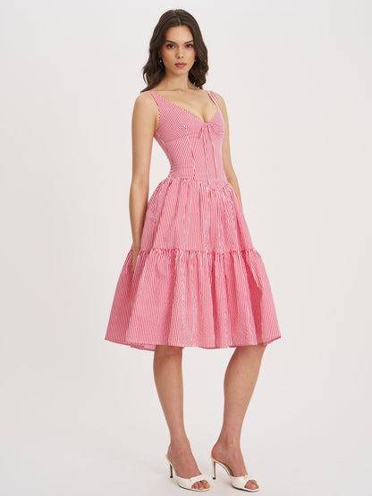 Oceana Red Candy Stripe Drop Waist Midi Dress