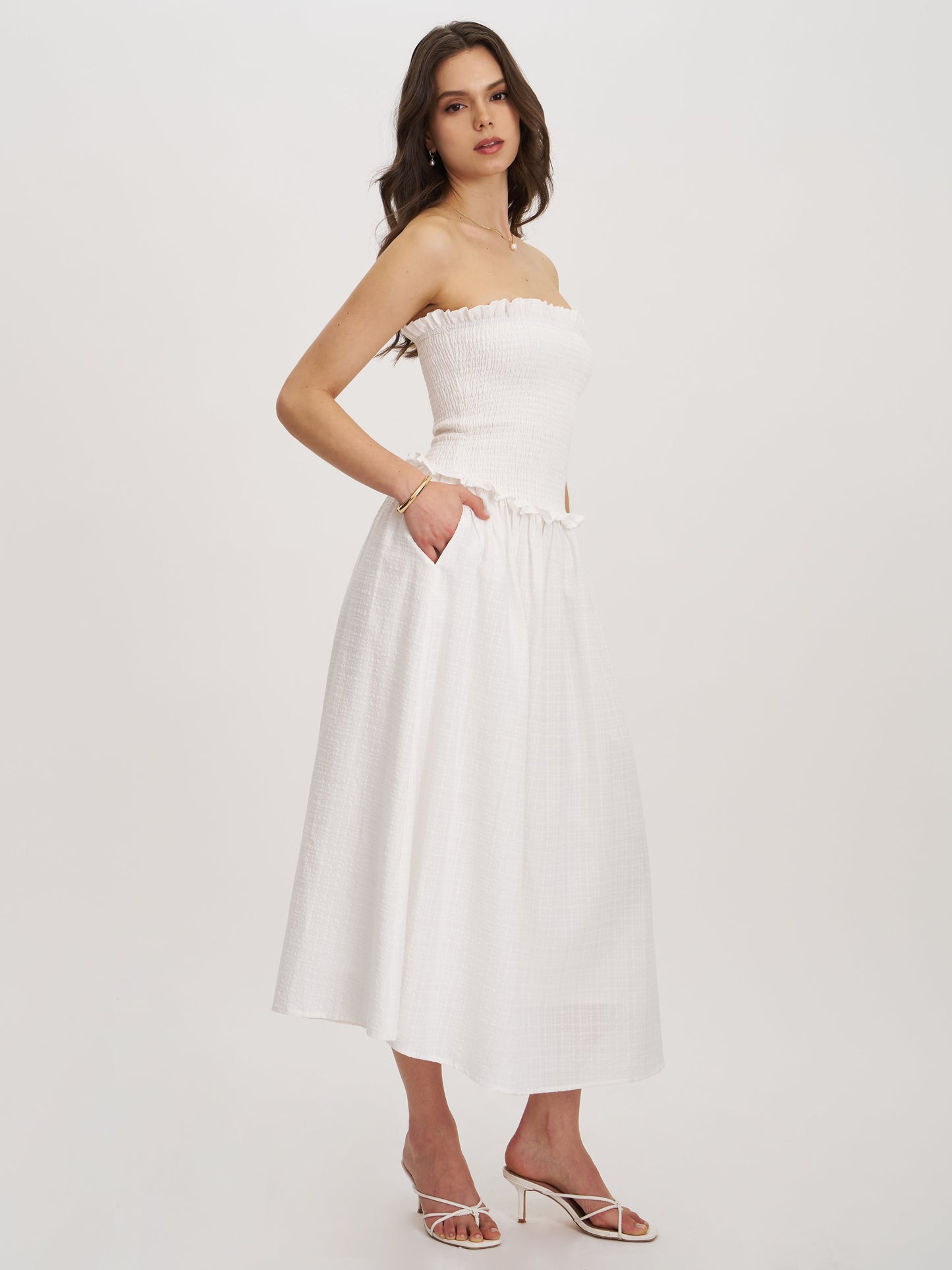 Quadiya Smock Top Strapless Drop Waist Midi Dress