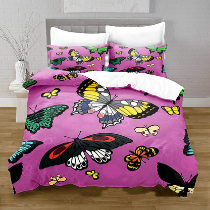 3D Digital Printing Butterfly Pattern Brushed Quilt Cover Pillowcase Bedding Set