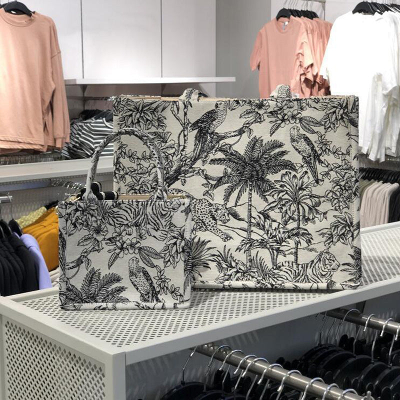 Casual Embroidery Canvas Handbag Women Large Capacity Handle Bag
