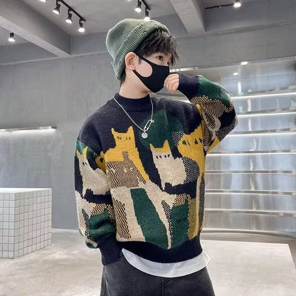 Thickened Knitted Pullover For Older Children And Boys