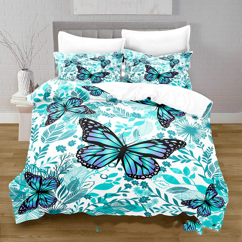3D Digital Printing Butterfly Pattern Brushed Quilt Cover Pillowcase Bedding Set