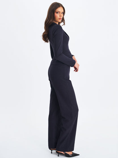 Quinne Navy Striped Single-Breasted Peplum Blazer