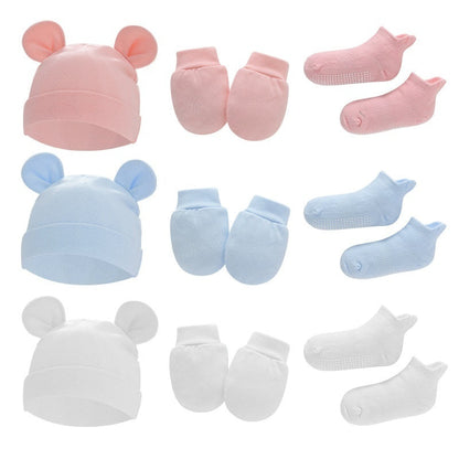 Newborn Hat Mittens And Socks Set With Rubber-soled Shoes