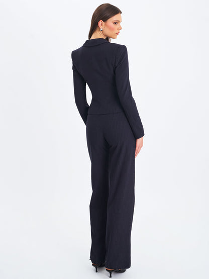 Quinnie Navy Striped High-Waisted Straight Leg Pants