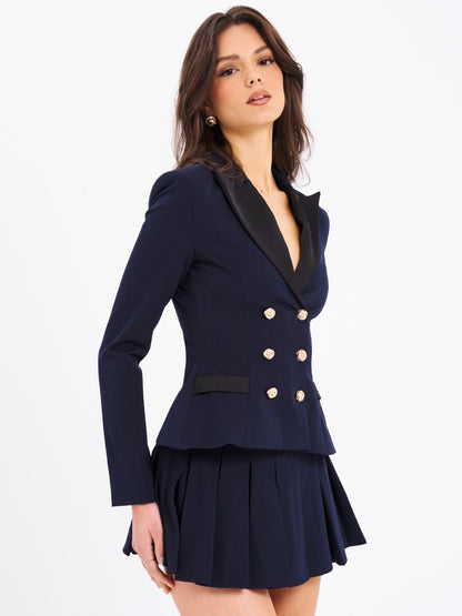 Nasya Navy Blue Pleated Mini Skort
