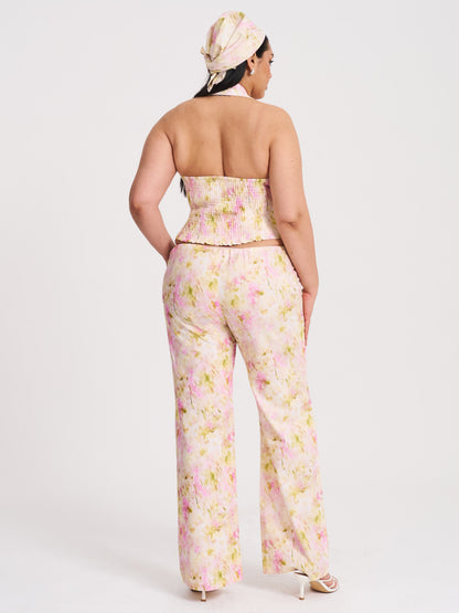 Spring Affair Pink Floral Print Linen Head Scarf