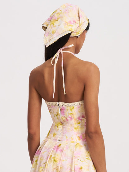 Spring Affair Pink Floral Print Linen Head Scarf