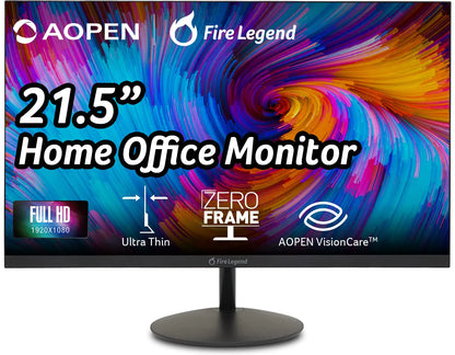AOPEN 22SA2Q Hbi 21.5" Full HD (1920 x 1080) Zero-Frame Gaming Office Monitor | AMD FreeSync Technology | Ultra-Thin Stylish Design | Up to 100Hz | 1ms (TVR) | Low Blue Light | Tilt | HDMI & VGA Ports