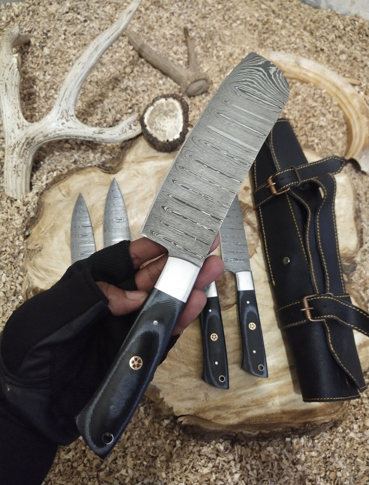 Custom Handmade Damascus Knife Set with G10 Handles – 9 to 13 Inch Blades
