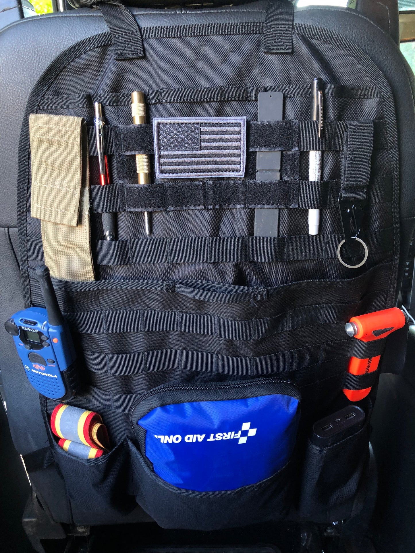 (PAIR) Car Seat Back Gear Organizer with FREE US Flag Patch included