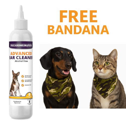 Piccardmeds4pets Advanced Ear Cleanser Alcohol Free for Dogs and Cats 8 oz. + FREE Bandana!