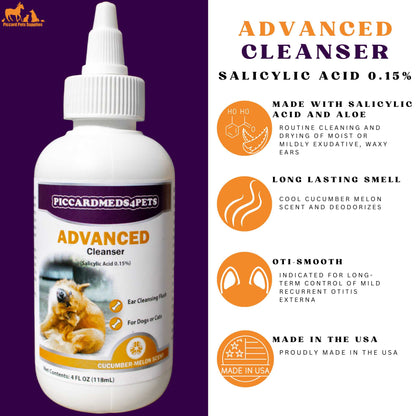 Piccardmeds4pets Advanced Ear Cleansing Solution 4oz Salicylic Acid Aloe Dogs Cats + FREE Bandana!