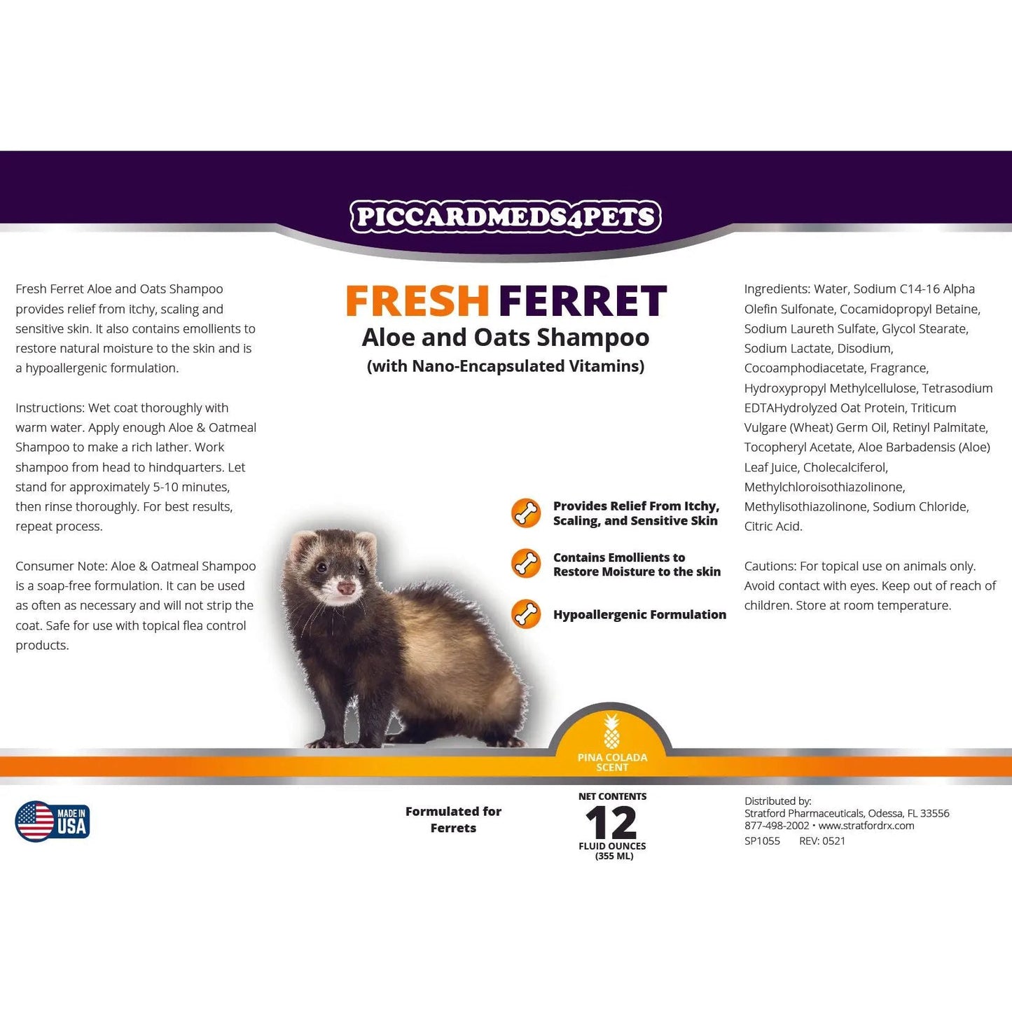 Piccardmeds4pets Fresh Ferret Aloe and Oats Shampoo 12 oz.