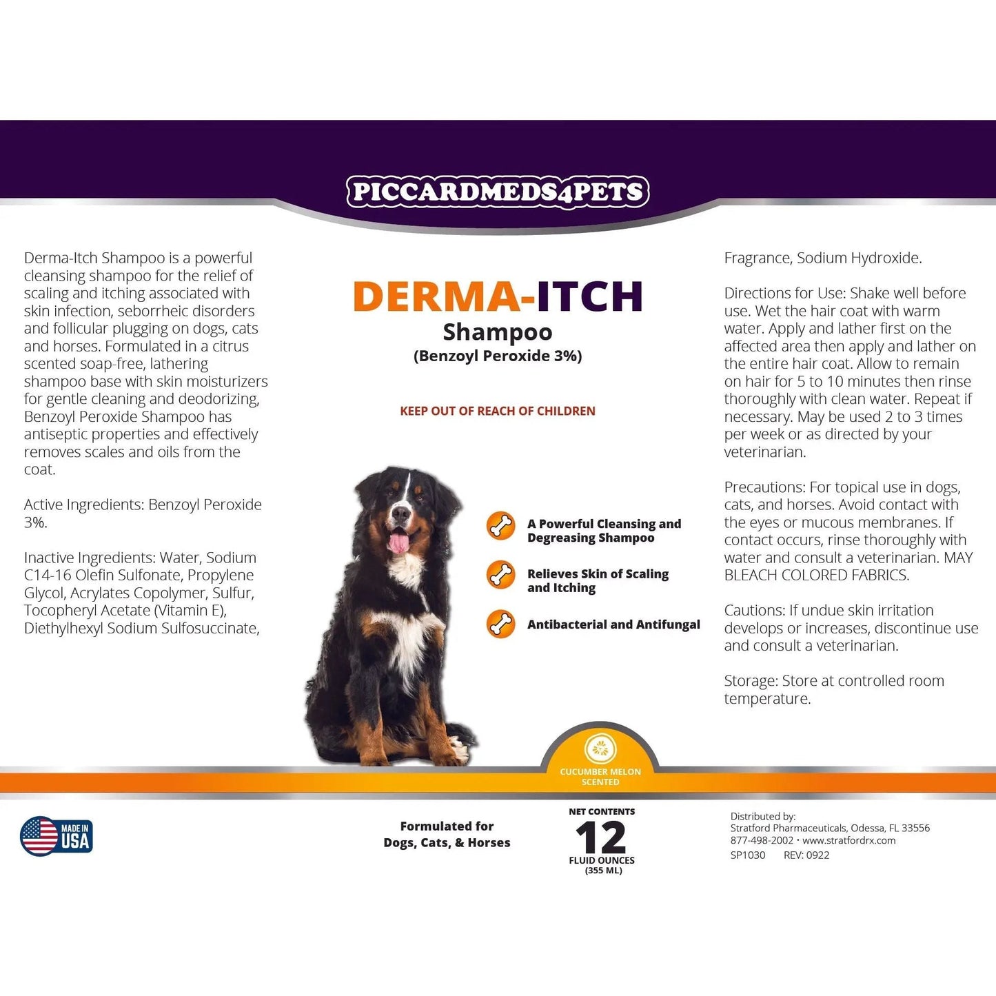 Piccardmeds4pets Derma-Itch Shampoo for Dogs 12 oz. + FREE Camo Bandana!