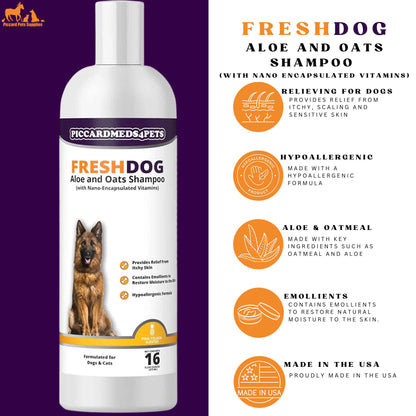 Piccardmeds4pets Aloe Oats Dog Shampoo 16oz + HandsOn Grooming Gloves Small Complete Kit