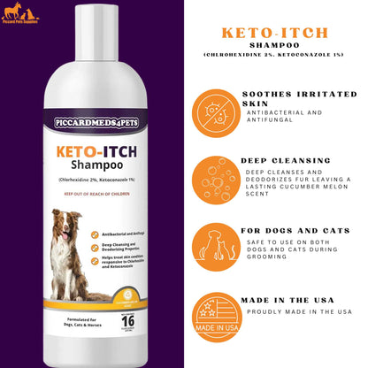 Piccardmeds4pets Keto-Itch Relief Medicated Shampoo Pet Dog 16 oz. + FREE Bandana!