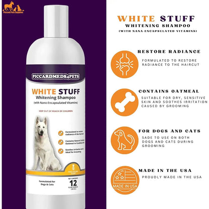 Piccardmeds4pets White-Stuff Coat Whitening Pet Shampoo 12 oz. + FREE Bandana!