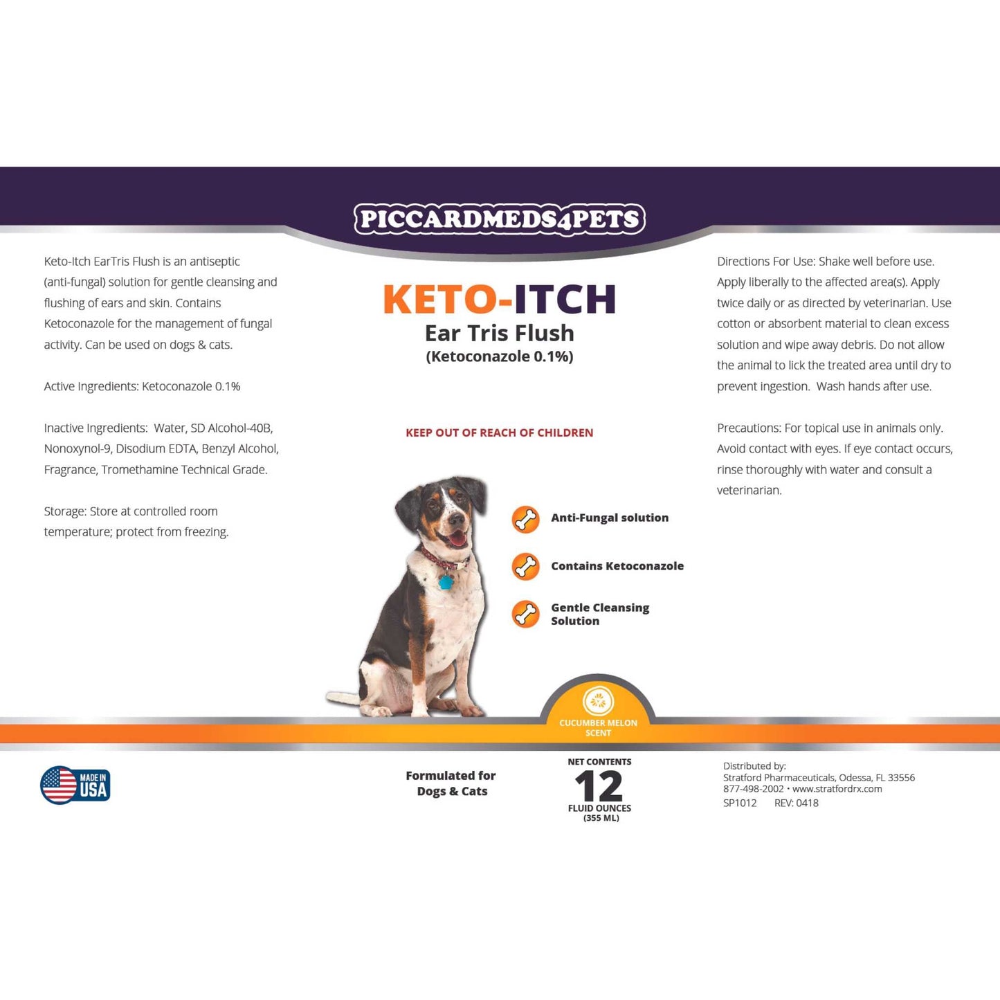 Piccardmeds4pets Keto-Itch Anti-Fungal Ear Flush for Dogs & Cats 12 oz. + FREE Bandana!