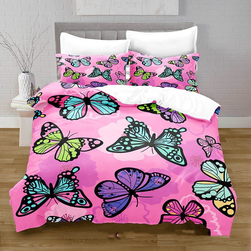 3D Digital Printing Butterfly Pattern Brushed Quilt Cover Pillowcase Bedding Set