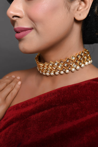 Beautiful Designer Pearl Beaded Kundan Choker Necklace Set