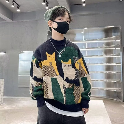 Thickened Knitted Pullover For Older Children And Boys