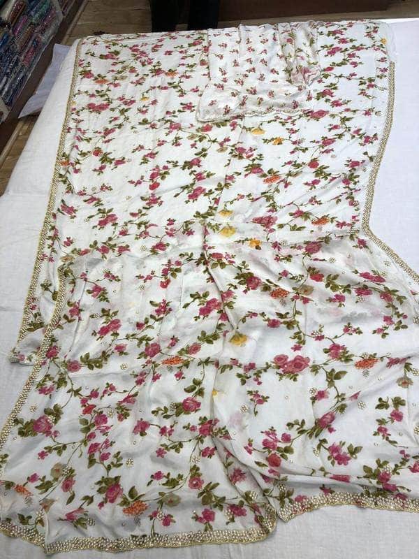 Crepe Floral Pearl Work Saree