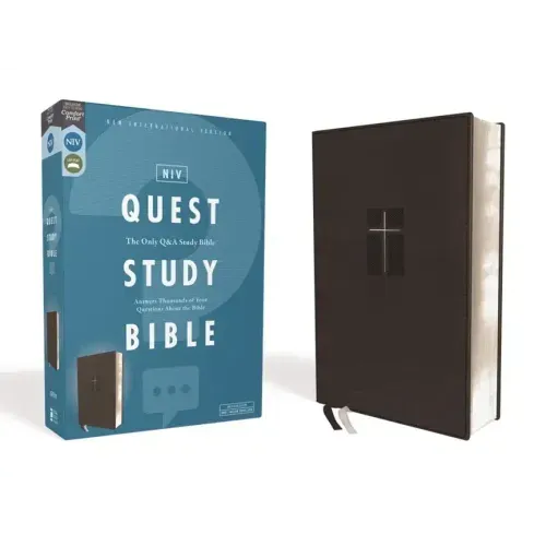 Niv, Quest Study Bible, Leathersoft, Black, Comfort Print: The Only Q and A Study Bible