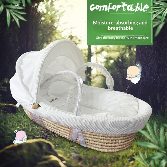 Portable Baby Bassinet Woven From Corn Husks