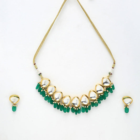 Designer Green And Golden Kundan Choker With Studs