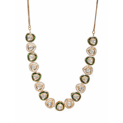 Designer Meenakari Kundan And Diamond Green and Golden Necklace