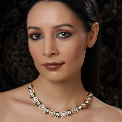 Designer Meenakari Kundan And Diamond Green and Golden Necklace