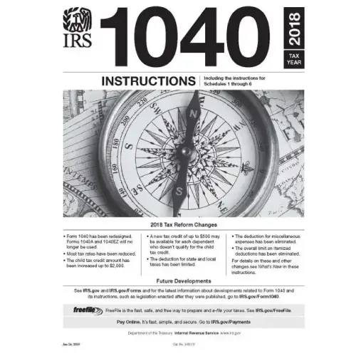 IRS Form 1040 Instructions - Tax year 2018 (Form 1040 included)