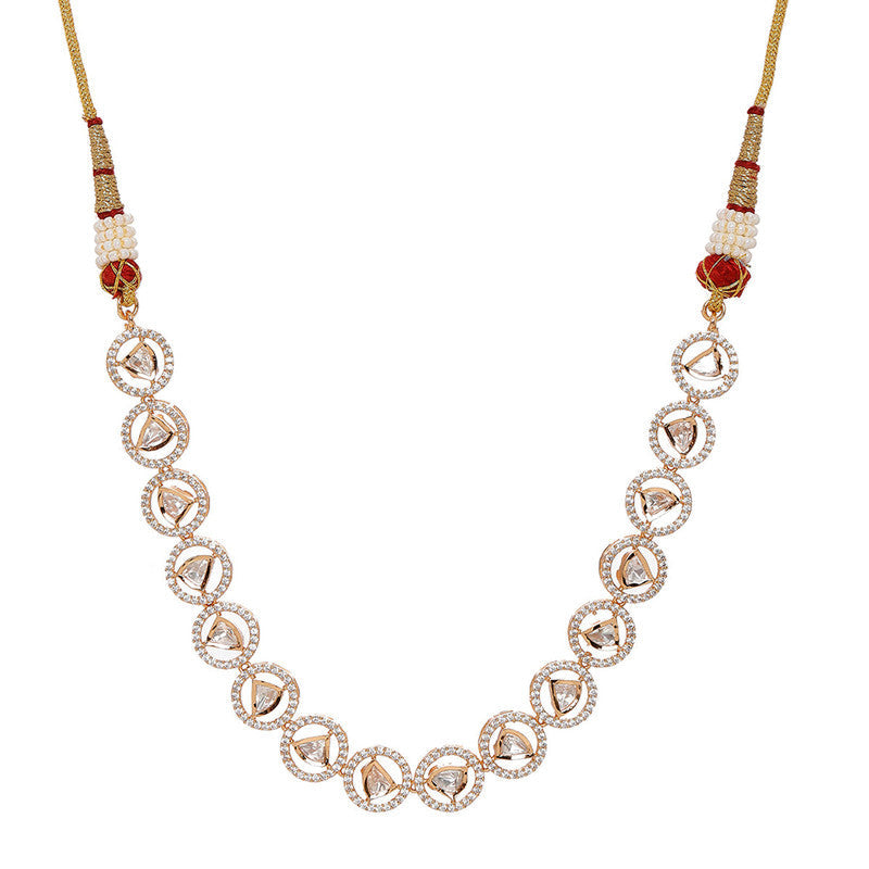 Elegant Patti Shaped Design Kundan And Round Diamond Silver Necklace