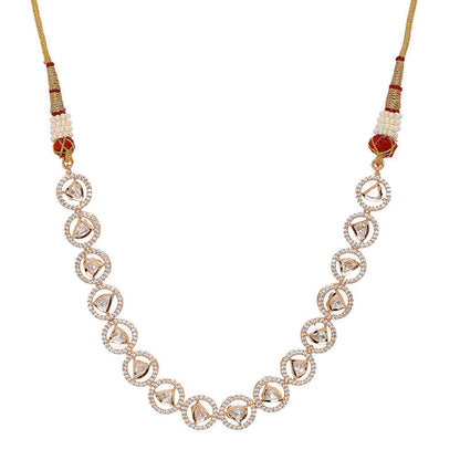 Elegant Patti Shaped Design Kundan And Round Diamond Silver Necklace