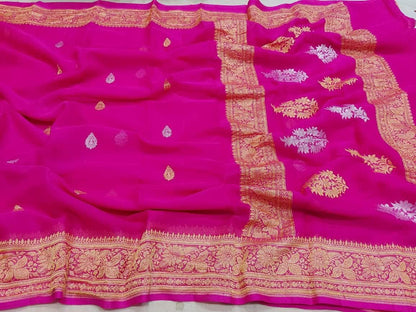Exclusive Handloom Banarasi Chiffon Saree in Peach