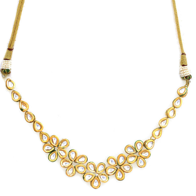 Latest Designer Golden and White Handcrafted Kundan Necklace Set