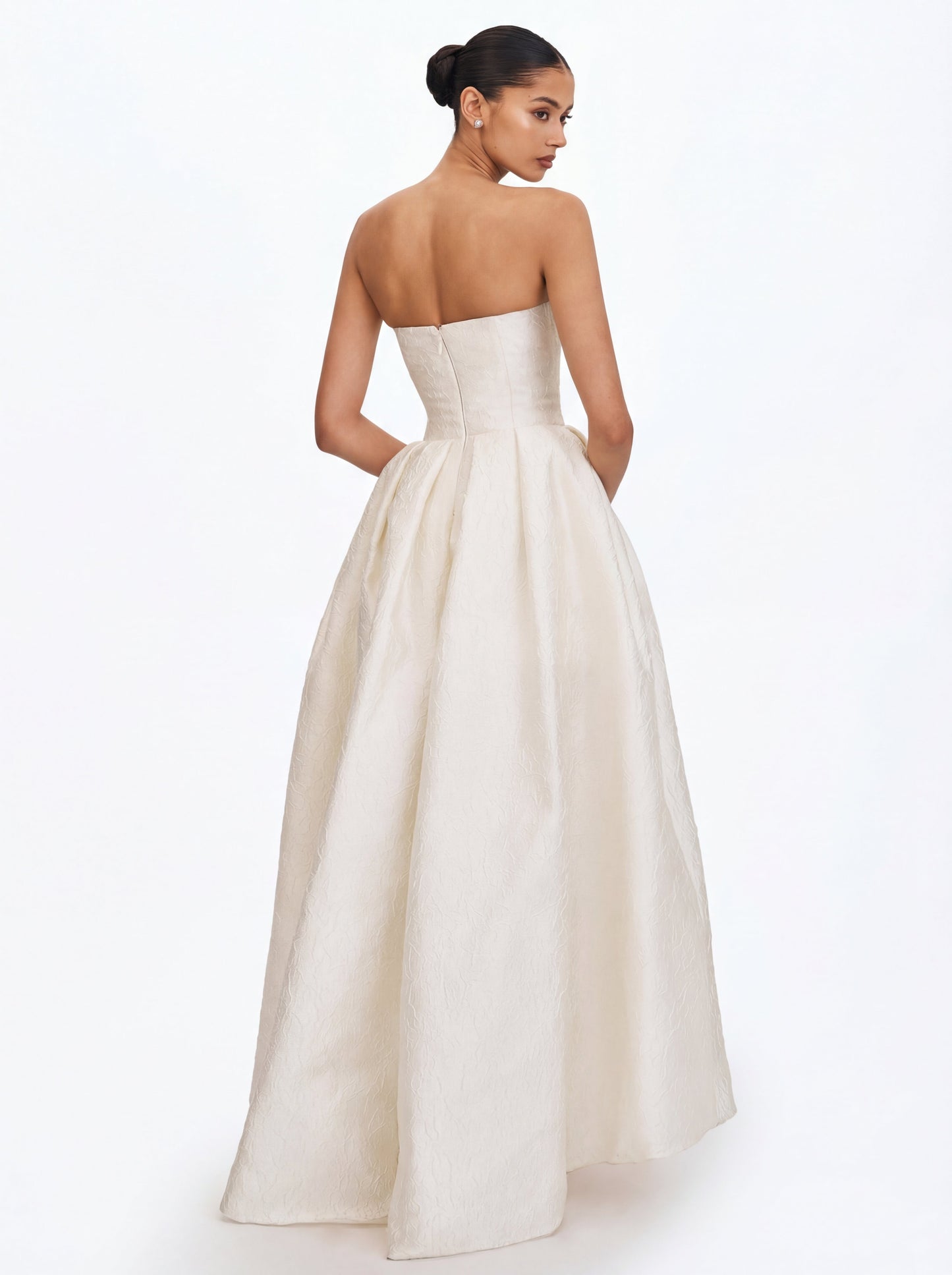 Tomika Ivory Jacquard Dipped Hem Wedding Gown (PREORDER)