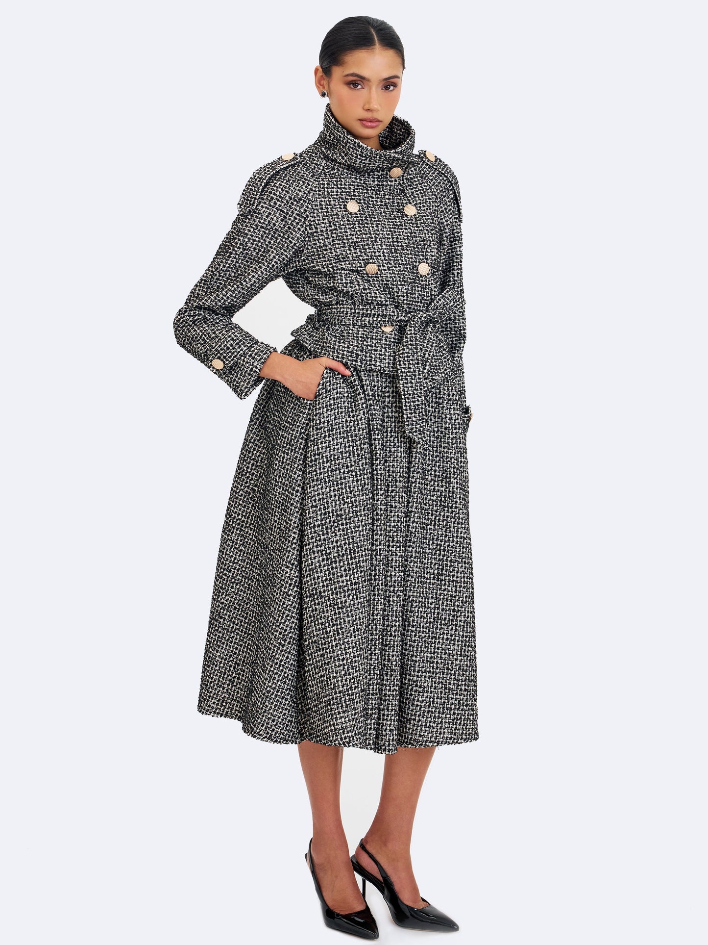 Katalina Black & White Tweed Backless Midi Dress