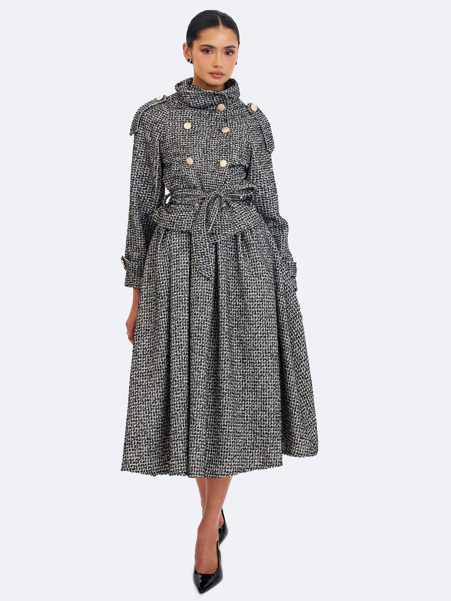 Katalina Black & White Tweed Backless Midi Dress